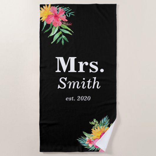 Serviette De Plage Monogramme Floral (Devant)