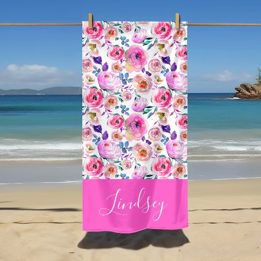 Serviette De Plage Monogramme floral boho lever de soleil