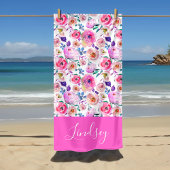 Serviette De Plage Monogramme floral du saumon jaune