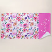 Serviette De Plage Monogramme floral du saumon jaune (Devant)