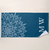 Serviette De Plage Monogramme Floral Élégant Bleu d'Été (Devant)