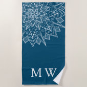 Serviette De Plage Monogramme Floral Élégant Bleu d'Été (Devant)