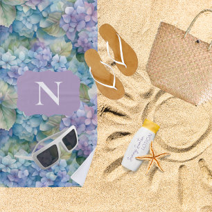 Serviette De Plage Monogramme Floral Hydrangea Purple Personnalisé