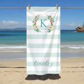 Serviette De Plage Monogramme floral paradis et rayures