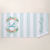 Serviette De Plage Monogramme floral paradis et rayures (Devant)
