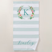 Serviette De Plage Monogramme floral paradis et rayures (Devant)