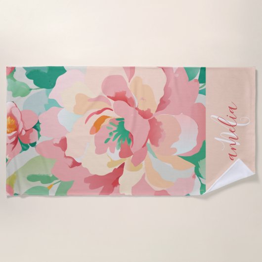 Serviette De Plage monogramme floral pastel (Devant)
