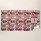 Serviette De Plage Monogramme Floral Rose Orange Rétro (Devant)