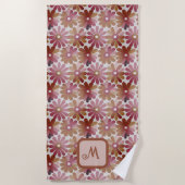 Serviette De Plage Monogramme Floral Rose Orange Rétro (Devant)