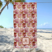 Serviette De Plage Monogramme Floral Rose Orange Rétro