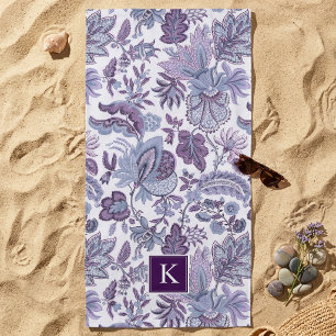 Serviette De Plage Monogramme floral vintage boho violet