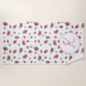 Serviette De Plage Monogramme fraise à l'aquarelle (Devant)