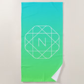 Serviette De Plage Monogramme géométrique cool | Ombre Vert bleu et c (Devant)