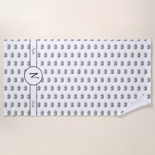 Serviette De Plage Monogramme géométrique éléphant noir et blanc (Devant)