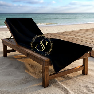 Serviette De Plage Monogramme Gold Wreath Personnalisé
