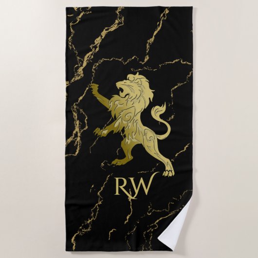 Serviette De Plage Monogramme Golden Royal Lion (Devant)