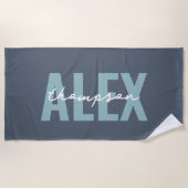 Serviette De Plage Monogramme gris bleu personnalisé (Devant)