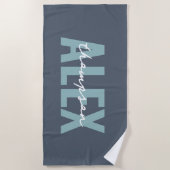 Serviette De Plage Monogramme gris bleu personnalisé (Devant)