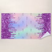 Serviette De Plage monogramme holographique rose parties scintillant  (Devant)