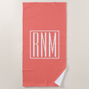 Serviette De Plage Monogramme initial   Blanc Sur Le Corail