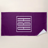 Serviette De Plage Monogramme initial | Blanc Sur Violet Profond (Devant)