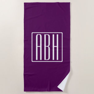 Serviette De Plage Monogramme initial Blanc Sur Violet Profond