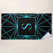 Serviette De Plage Monogramme initial | Design géométrique turquoise (Devant)