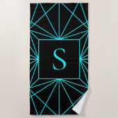 Serviette De Plage Monogramme initial | Design géométrique turquoise (Devant)