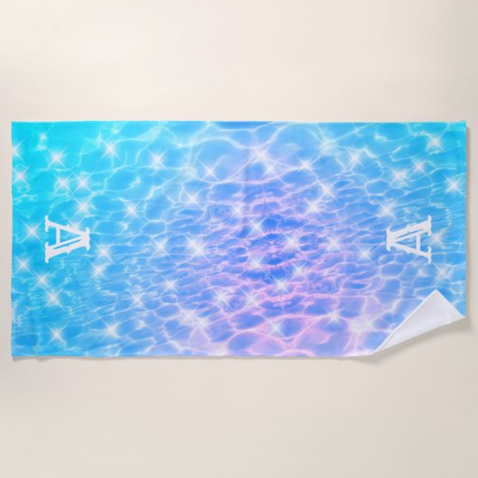 Serviette De Plage Monogramme initial L'eau ondulée texture moderne (Devant)