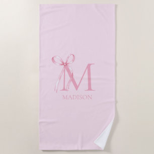 Serviette De Plage Monogramme initial minimaliste de la cou rose