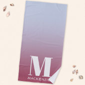 Serviette De Plage Monogramme Initial Nom Dégradé Rose Bleu