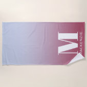 Serviette De Plage Monogramme Initial Nom Dégradé Rose Bleu (Devant)