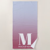 Serviette De Plage Monogramme Initial Nom Dégradé Rose Bleu (Devant)