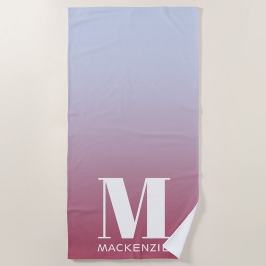Serviette De Plage Monogramme Initial Nom Dégradé Rose Bleu (Devant)