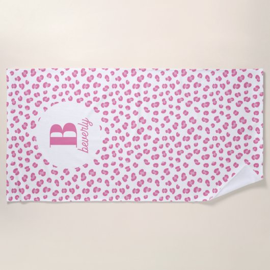Serviette De Plage Monogramme initiale impression léopard rose (Devant)