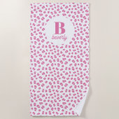 Serviette De Plage Monogramme initiale impression léopard rose (Devant)