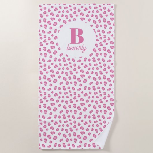 Serviette De Plage Monogramme initiale impression léopard rose (Devant)