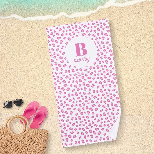 Serviette De Plage Monogramme initiale impression léopard rose
