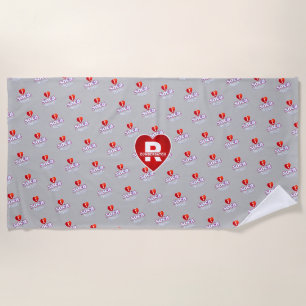 Serviette De Plage MONOGRAMME J'AIME SOCA sur GRIS