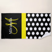 Serviette De Plage Monogramme jaune Noir Blanc Polka Dot Beach (Devant)