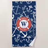 Serviette De Plage Monogramme marine Ancre bleue Maison de plage (Devant)