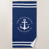 Serviette De Plage Monogramme Marine Bleu Bleu Ancre Nautique (Devant)