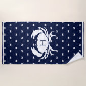 Serviette De Plage Monogramme Marine Bleu Crabe Blanc Nautique (Devant)