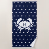 Serviette De Plage Monogramme Marine Bleu Crabe Blanc Nautique (Devant)