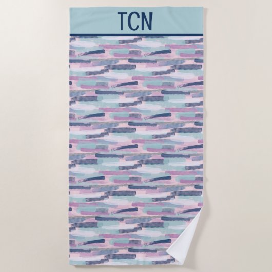 Serviette De Plage Monogramme Marine Bleu Lite Bleu violet blanc Abst (Devant)