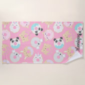 Serviette De Plage monogramme mignon des beignes animaux (Devant)