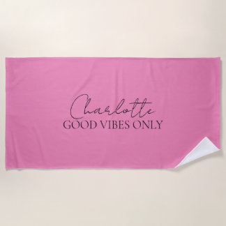 Serviette De Plage Monogramme minimaliste élégant Nom rose