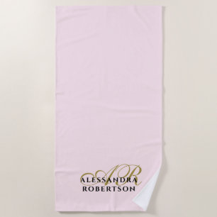 Serviette De Plage Monogramme minimaliste Pastel rose or noir élégant