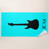 Serviette De Plage Monogramme moderne Black Electric Guitare / Aqua B (Devant)