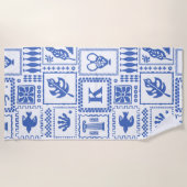 Serviette De Plage Monogramme Moderne Bleu Blanc Abstrait Motif (Devant)